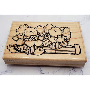 Cute Bunny's Armed with Love DOTS Wood Mounted Rubber Stamp U107